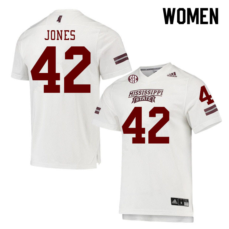 Women #42 Ty Jones Mississippi State Bulldogs College Football Jerseys Stitched Sale-White